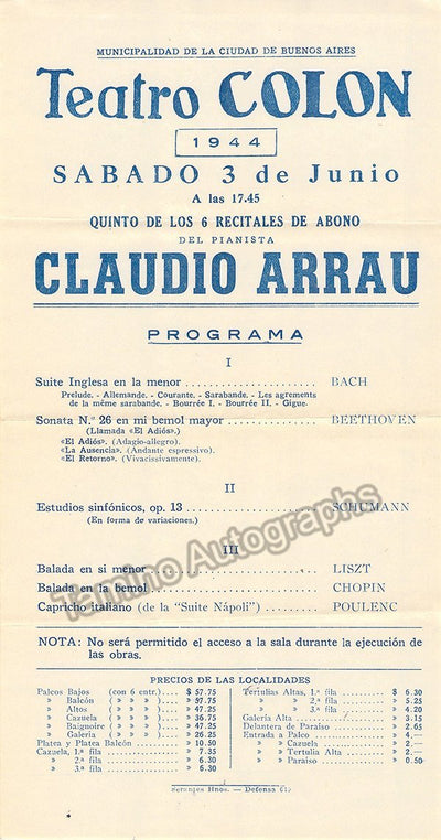 Arrau, Claudio - Piano Concert at Teatro Colon 1944