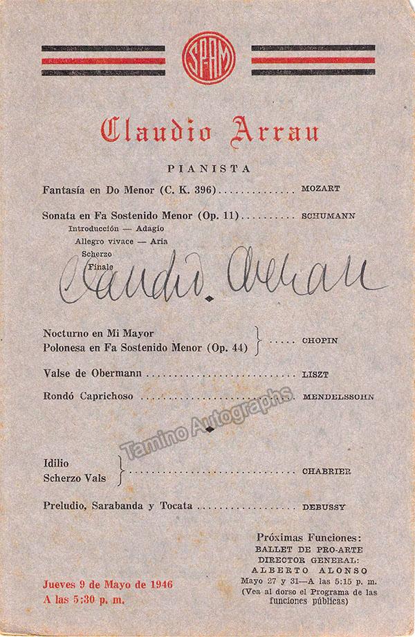 Arrau, Claudio - Signed Program Havana 1946 - Tamino
