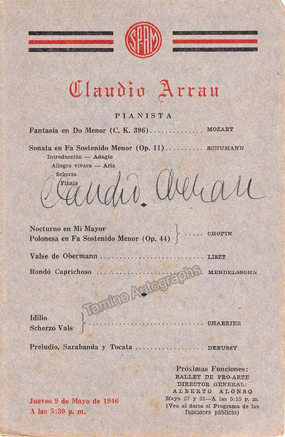 Arrau, Claudio - Signed Program Havana 1946