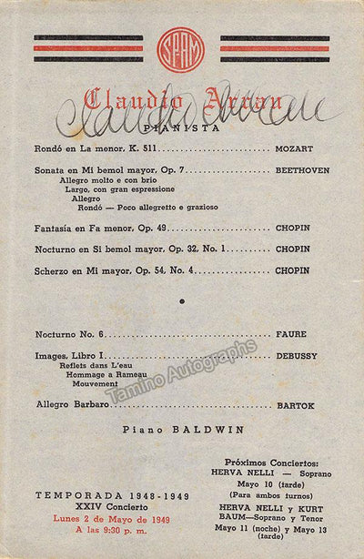 Arrau, Claudio - Signed Program Havana 1949