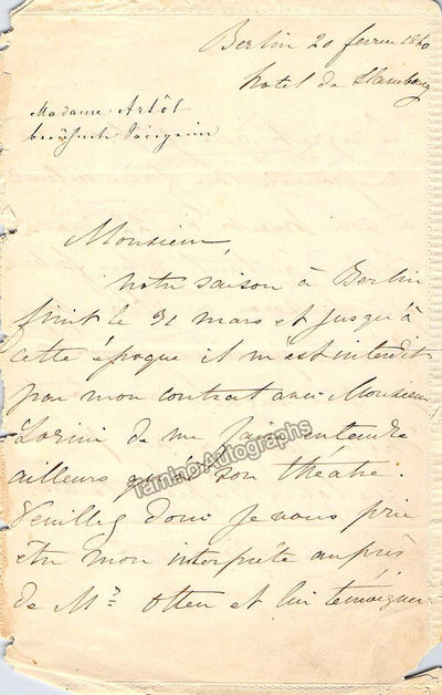 Artot, Desiree - Autograph Letter Signed 1860