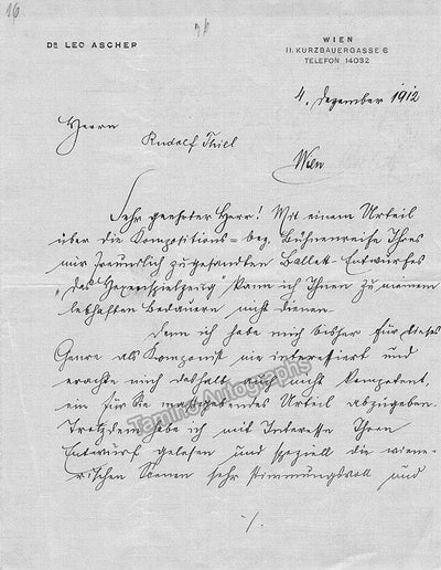 Ascher, Leo - Autograph Letters Signed 1912-1918