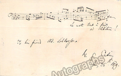 Cusins, William George - Autograph Music Quote Signed 1879