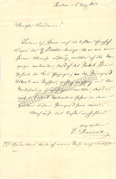 Devrient, Eduard - Autograph Letter Signed 1853