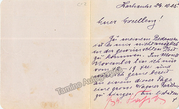 Fassbender, Zdenka - Signed Letter 1905