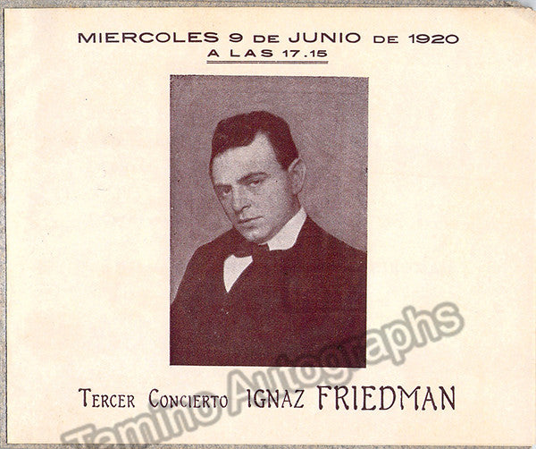 Friedman, Ignaz - Concert Program 1920