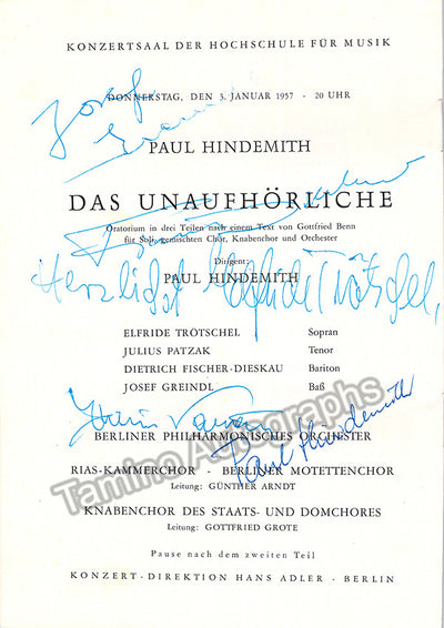 HINDEMITH, Paul - TROTSCHEL, Elfride - FISCHER-DIESKAU, Dietrich - GREINDL, Josef - PATZAK, Julius