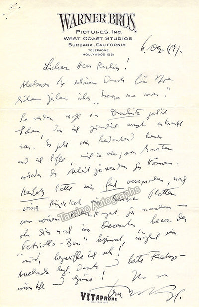 Korngold, Erich - Autograph Letter Signed