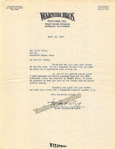 Korngold, Erich - Typed Letter Signed 1940