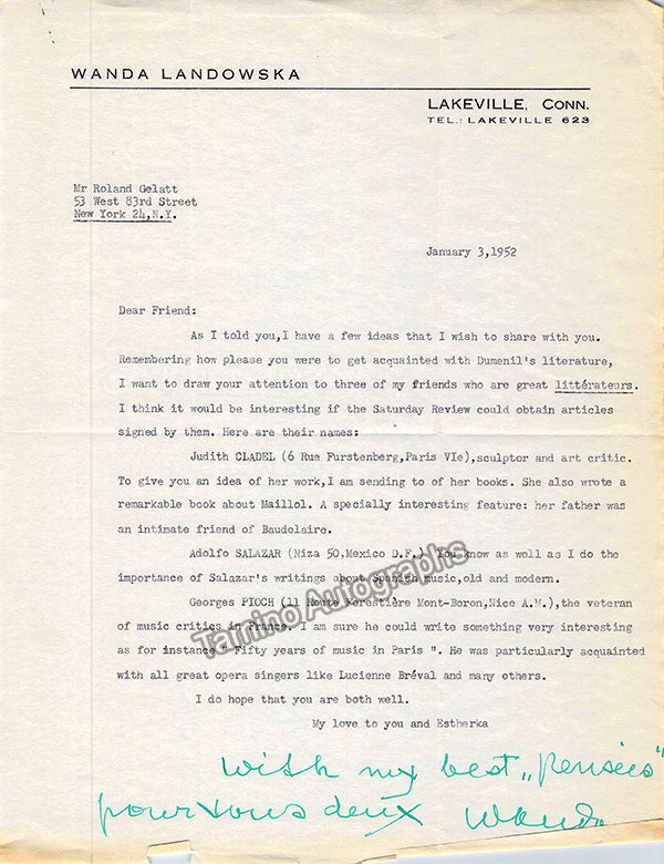 autograph landowska wanda lot of 12 typed letters signed 7