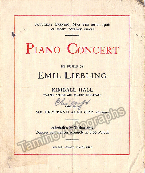 Emil Liebling Autograph - Lot of 2 Letters Signed + Programs – Tamino