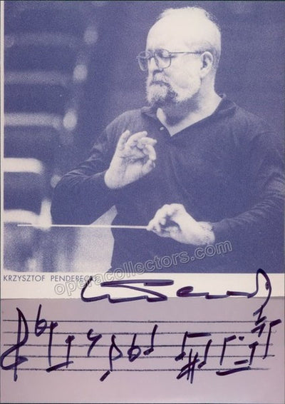 Penderecki, Krzysztof - Signed Photo and Music Quote