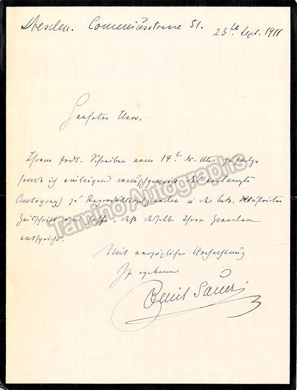 Sauer, Emil - Autograph Note Signed 1911