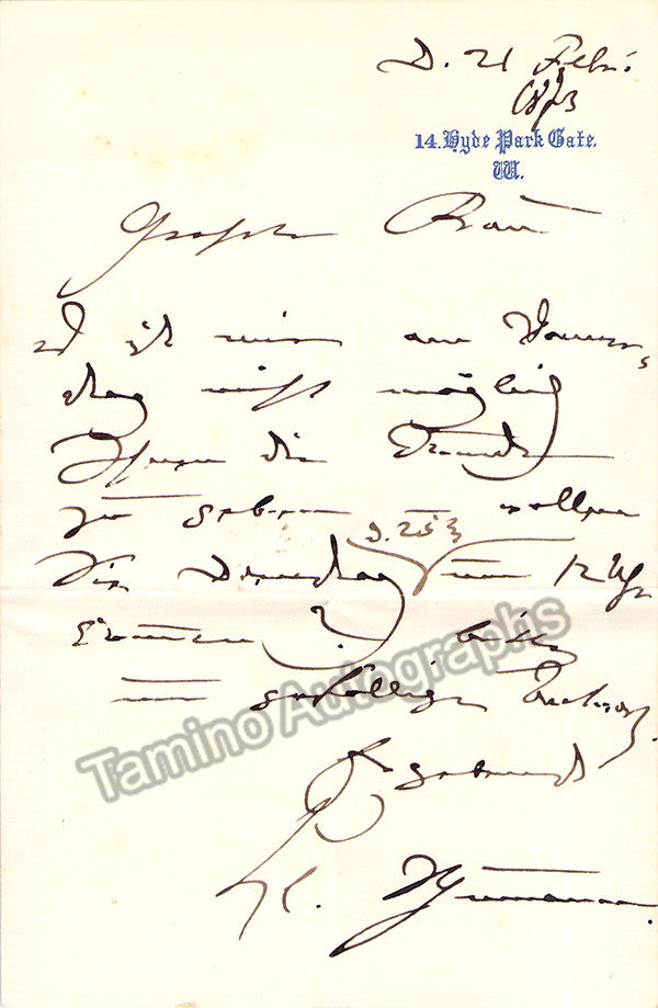 Schumann, Clara - Autograph note signed