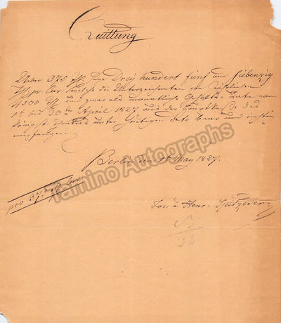 Spitzeder, Josef - Autograph Note Signed 1827