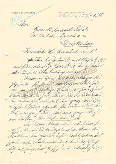 Stolzenberg, Carl - Autograph Letter Signed