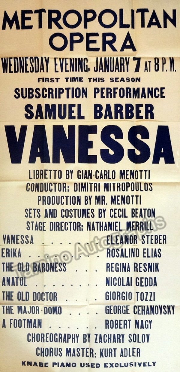 autograph vanessa met opera poster with world premiere cast 1959 1