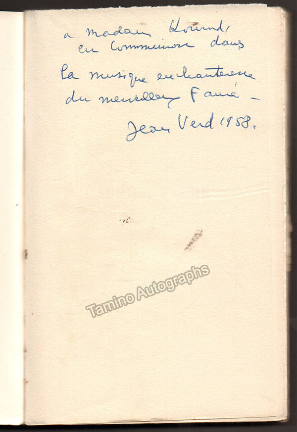Verd, Jean - Signed Book "Gabriel Faure" 1958