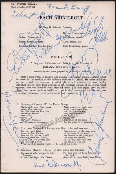 Bach Aria Group - Signed Programs New York 1954-1968