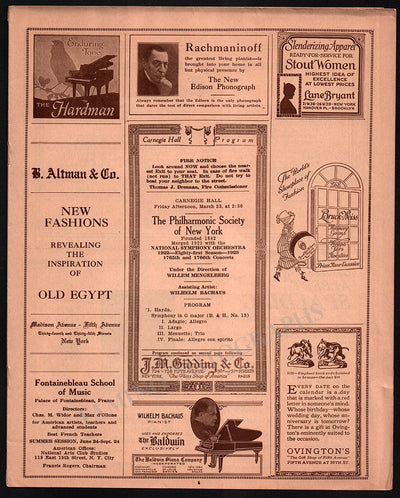 Bachkaus, Wilhelm - Concert Program Carnegie Hall 1923