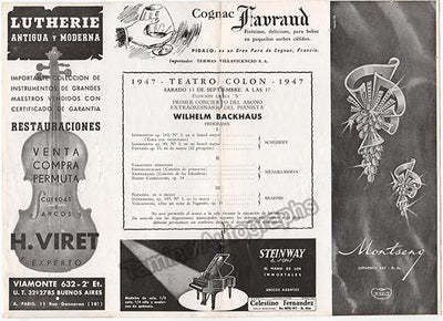 Backhaus, Wilhelm - 4 Concert Programs - Teatro Colón, Buenos Aires, 1947-51