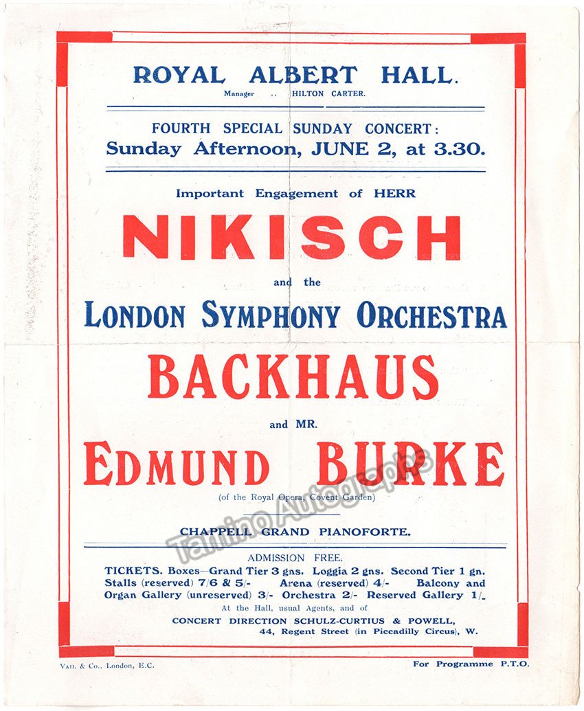 Backhaus, Wilhelm - Burke, Edmund - Nikisch, Arthur - Circa 1908-1910