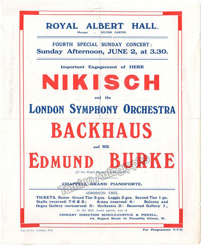 Backhaus, Wilhelm - Burke, Edmund - Nikisch, Arthur - Circa 1908-1910