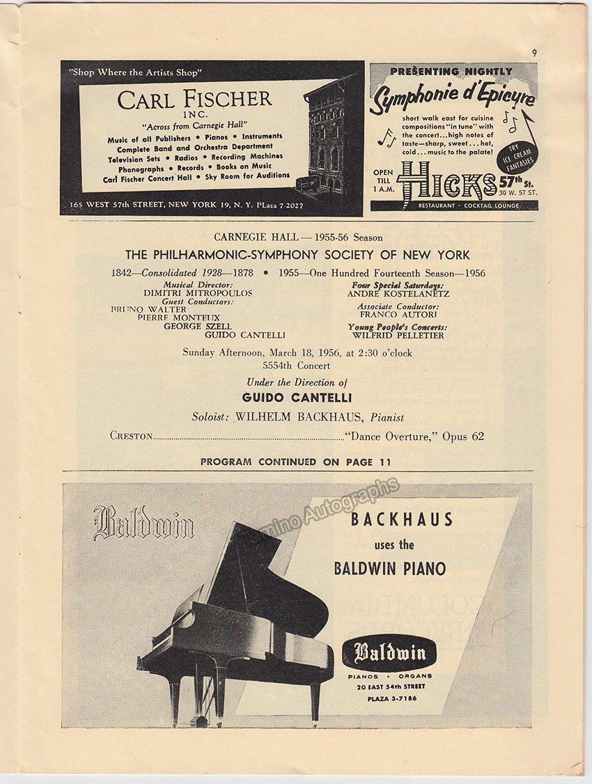 Backhaus, Wilhelm - Program Carnegie Hall 1956 - Tamino