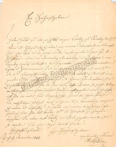 Bader, Karl Adam - Autograph Letter Signed 1843