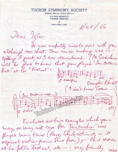 Balazs, Frederic - Autograph Letter Signed 1966