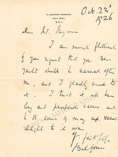 Balfour, Arthur James - Autograph Letter Signed 1926