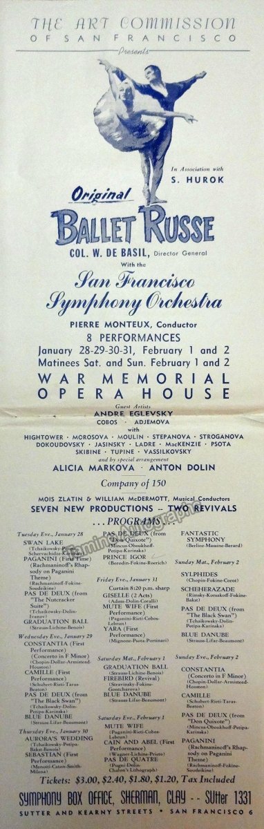 Ballet Russe - Concert Playbill San Francisco 1930s