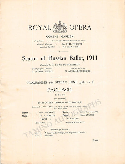 Ballet Russe - Program with Karsavina & Nijinski London 1911 + Pagliacci