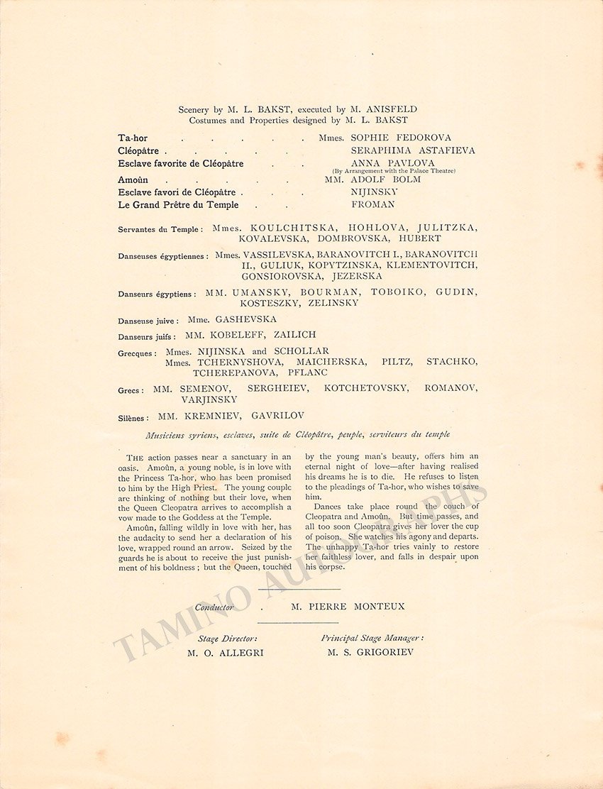 Ballet Russe - Program with Pavlova & Nijinski London 1911 - Tamino