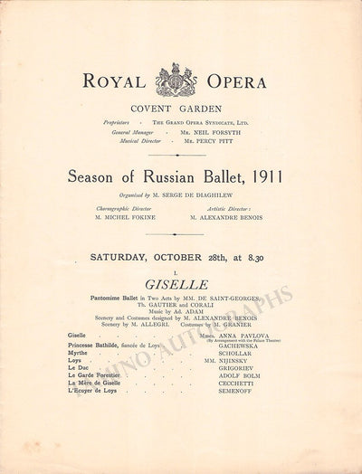 Ballet Russe - Program with Pavlova & Nijinski London 1911