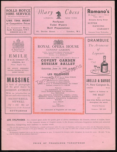 Ballet Russe - Royal Opera House Program 1939