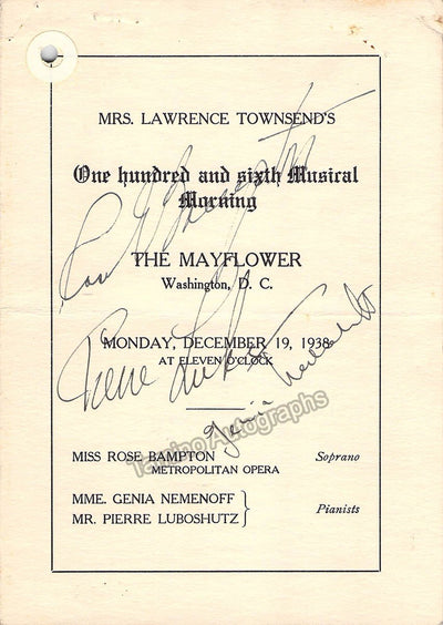 Bampton, Rose - Nemenoff, Genia - Luboshutz, Pierre - Signed Program Washington 1935