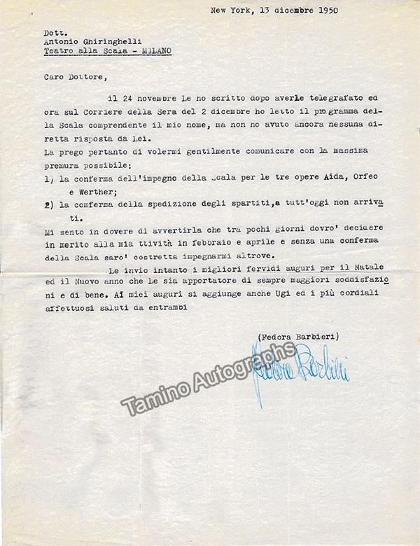 Barbieri, Fedora - Lot of 3 Typed Letters Signed - Tamino