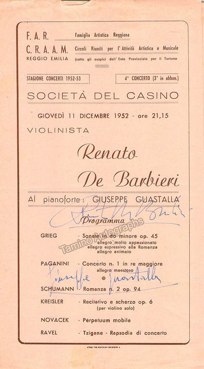Barbieri, Renato de - Guastalla, Giussepe - Signed Page Program Italy 1952