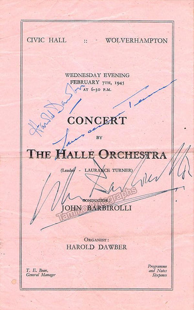 Barbirolli, John - Dawber, Harold - Turner, Laurance - Signed Program Wolverhapton, England 1945
