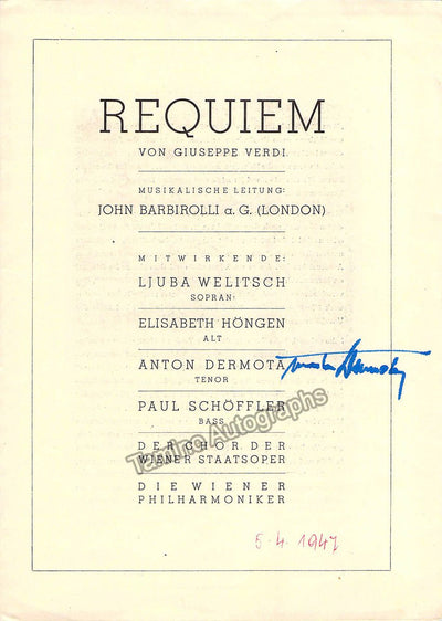 Barbirolli, John - Dermota, Anton - Signed Program Vienna 1947