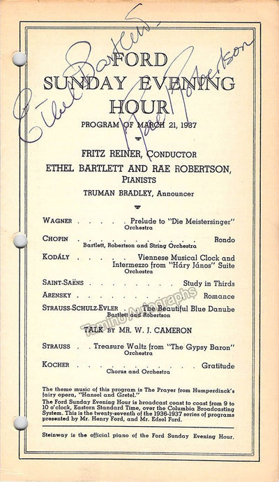 Bartlett, Ethel - Robertson, Rae - Signed Program 1937