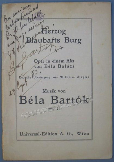Bartok, Bela - Signed Libretto for his opera Bluebeard´s Castle