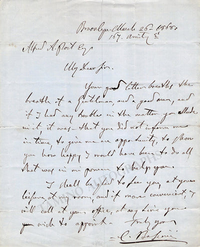 Bassini, Carlo - Autograph Letter Signed 1868
