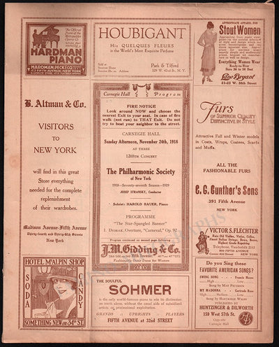 Bauer, Harold - 2 Concert Programs Carnegie Hall 1918