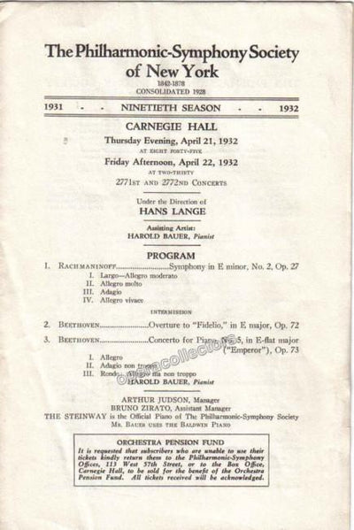 Bauer, Harold - Concert Program 1932