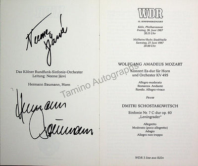 Baumann, Hermann - Jarvi, Neeme - Double Signed Program Cologne 1987
