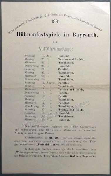 Bayreuth 1891 - Playbill with List of Performances