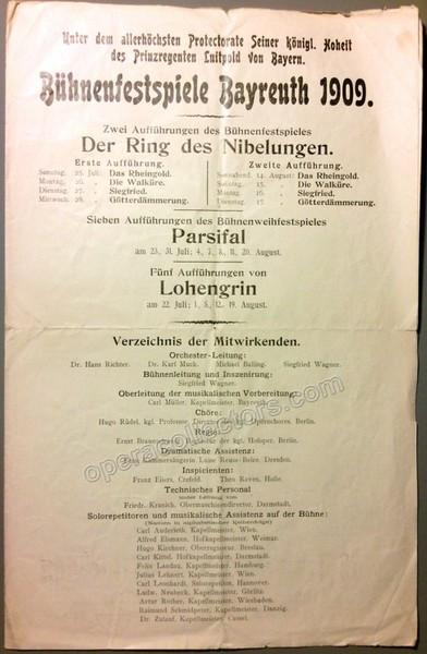 Bayreuth 1909 - Festival Program - Der Ring, Parsifal, Lohengrin