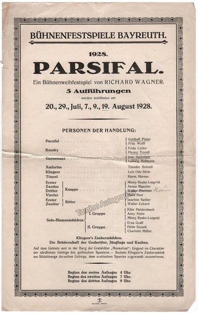 Bayreuth 1928 - Parsifal Playbill